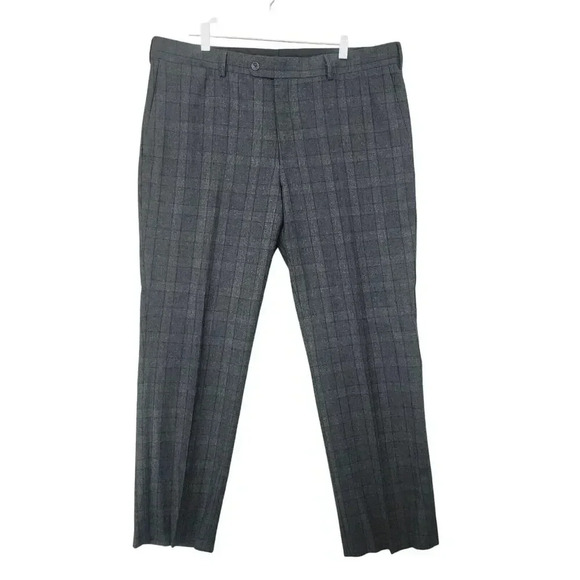 Coppley 1883 Mens Gray Plaid Wool Cashmere Dress Pants 38 Made In Canada 24CT - Picture 1 of 8
